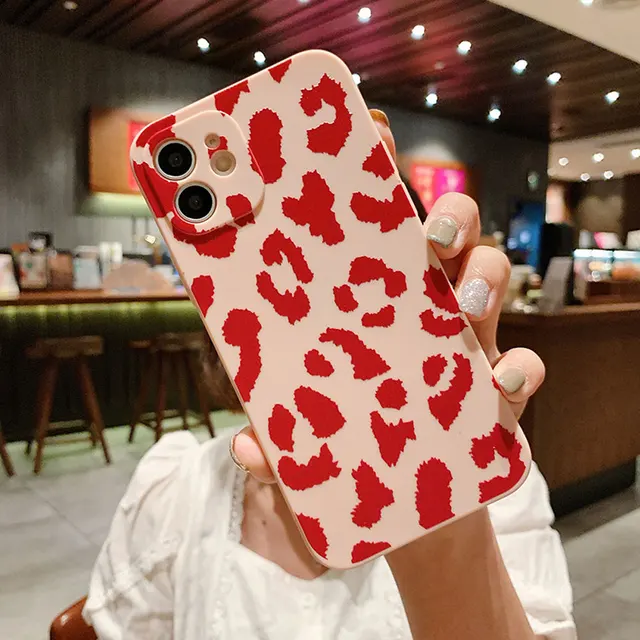 Ins Pink Love Purple Heart Phone Case for IPhone 11 12 13 14 Pro Max X XS XR MAX 7 8Plus SE2 Leopard Milk Print Soft Cover Shell 10
