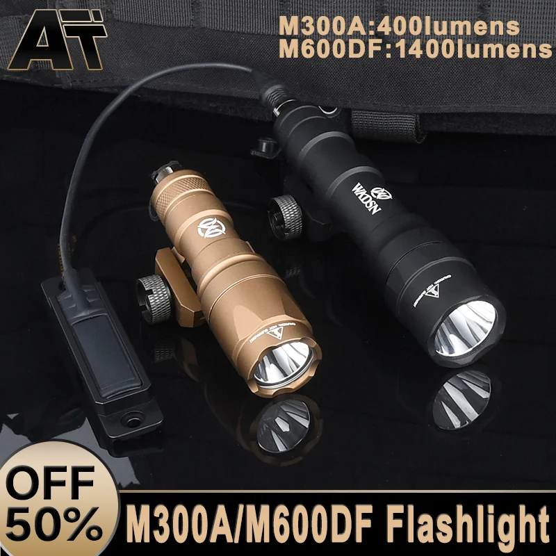 

WADSN Tactical M600 M300 M600DF M300A Flashlight White Light Metal Tail Switch Card Slot Fit M-Lok Keymod Rail Hunting Accessory