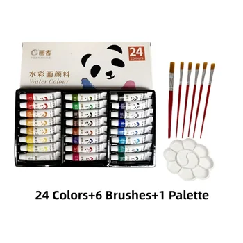 12/18/24 colori, 5 ml/0,18 oz, set di colori ad acquerello, include 6 pennelli e 1 tavolozza, perfetto per lavori fai da te, carta.