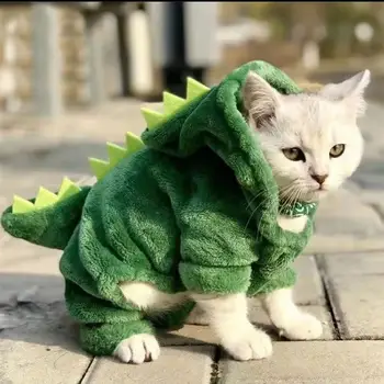 애완동물 고양이 강아지 할로윈 강아지 옷, 작은 강아지용 재미있는 공룡 코스프레 코스튬, 겨울 따뜻한 고양이 코트, 양털 후드 스웨터