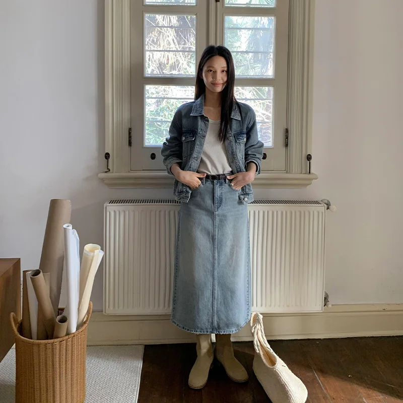 

denim skirt women 2024 new spring summer Youth series 100% cotton faldas ajustadas korean fashion clothing