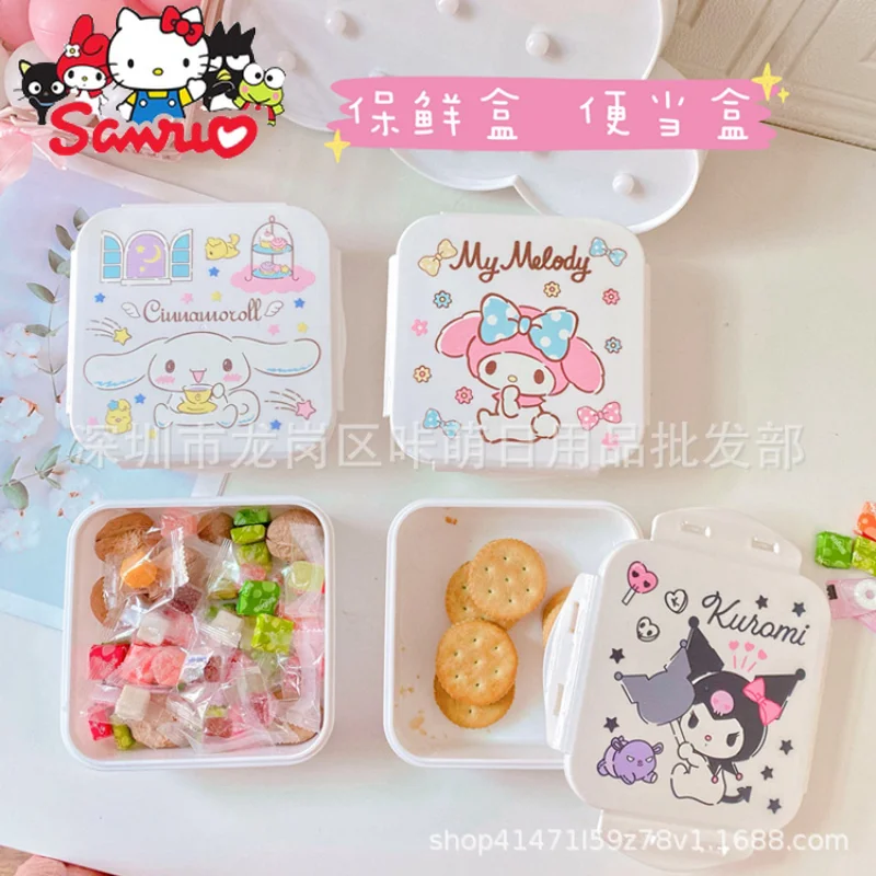 

Sanrio Melody Kuromi Hello Kitty Cinnamoroll Pochacco Student Lunch Box Lunch Box Four-side Button Bento Cartoon Crisper Box