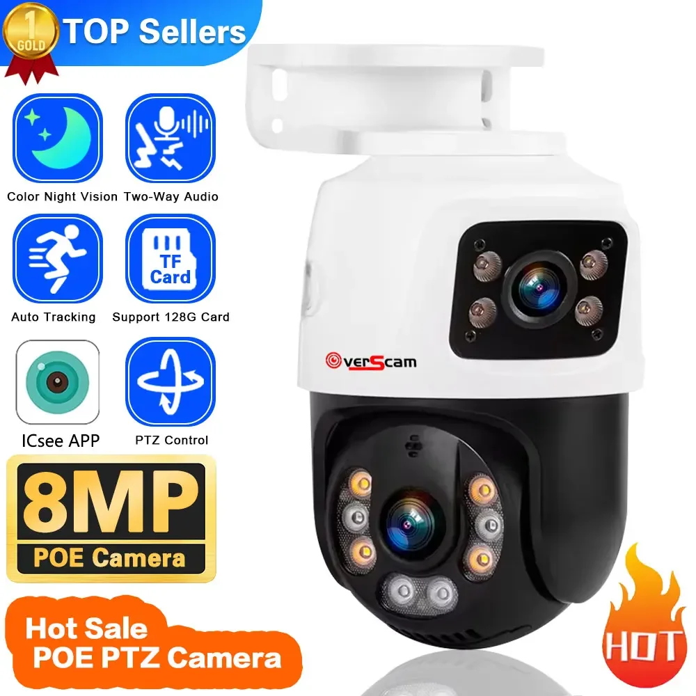 

4K 8MP Outdoor Dual Lens PTZ 6MP POE IP Camera Home Security Camera Video CCTV Surveillance iCSEE Dual-Screen 10CH POE NVR P2P