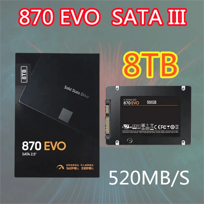 

2024 New Original 8TB 870 EVO 1TB 2TB 4TB Internal Solid State Drive Hard Disk SSD 2.5 Inches SATA III SSD Laptop PC Desktop PS5