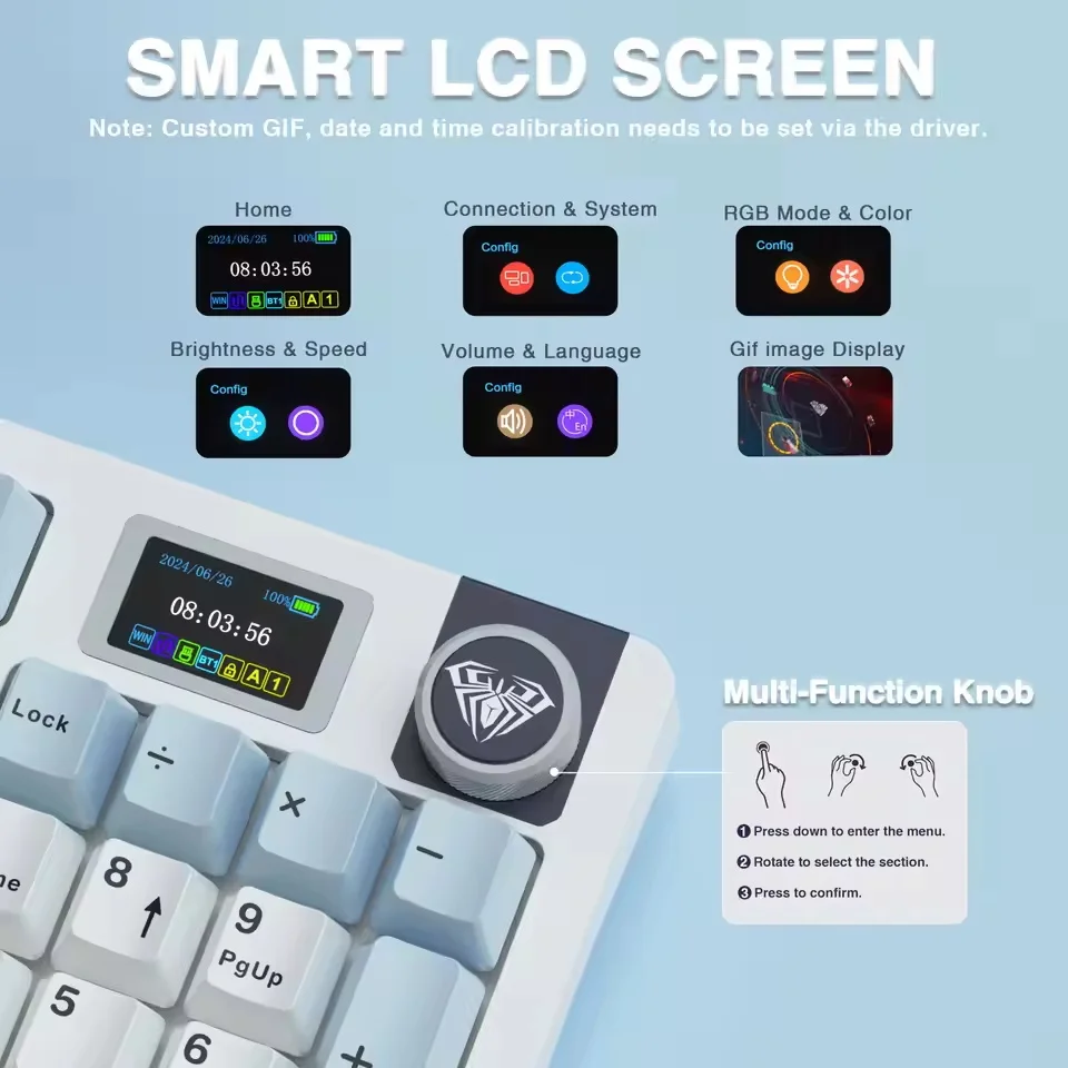 AULA S98pro 커스텀 기계식 키보드 3가지 모드 무선 핫스왑 가스켓 구조 RGB 백라이트 커스텀 게이밍 키보드 PC용