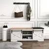 47 Inch Shoe Cabinet, Modern White Shoes Bench with Double Sliding Barn Door & Thickened, Shoe Cabinet 5