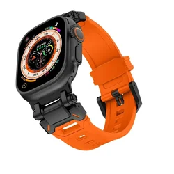 Titanium Color Silicone Sport Strap for 42mm 44mm 45mm 49mm (Orange Black)