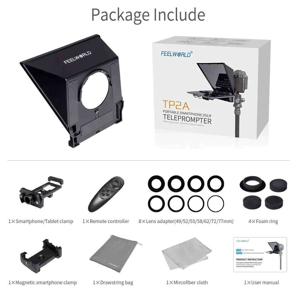 FEELWORLD TP2A 8 inch Mini Teleprompter Portable Supports Under Smartphone Tablet Prompting DSLR Camera Bluetooth Mini Teleprompter