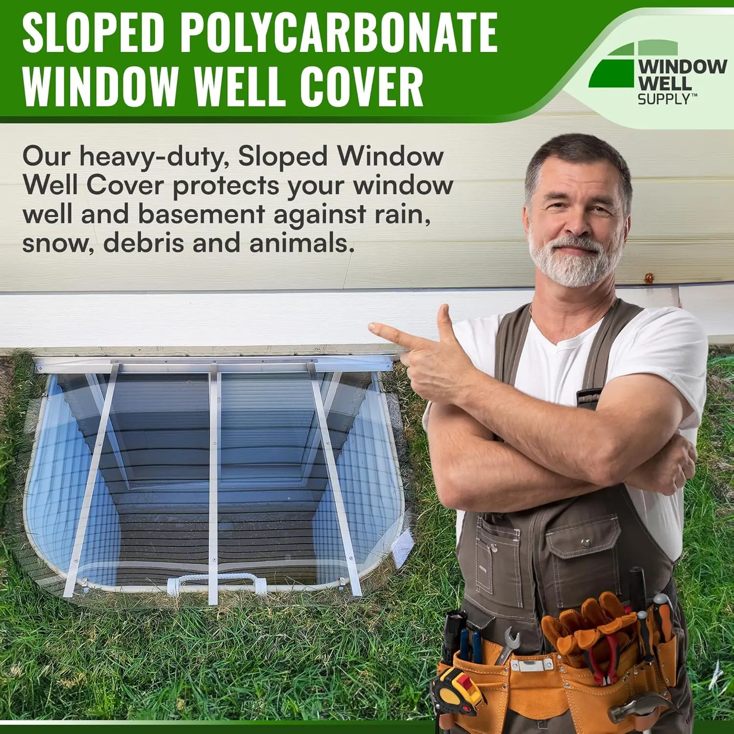 Polycarbonate Egress Window Well Cover, Sloped, UV Resistant Heavy Duty Basement Window Well Cover, Crystal-Clear Protection (46