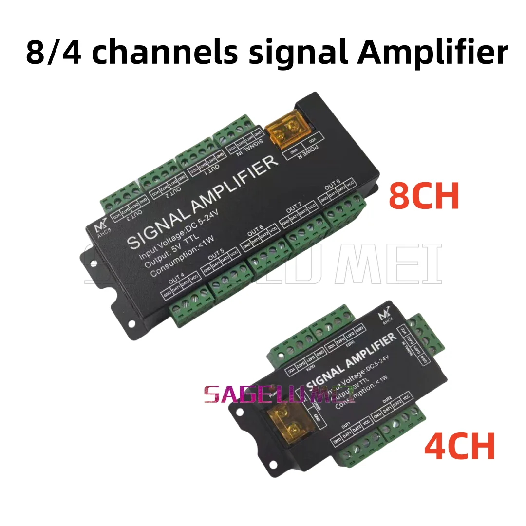New WS2812B 4CH 8CH Signal led strip controller SPI TTL Signal Output for WS2811 WS2815 WS2813 Sk6812 Pixels LED Lights DC5V-24V