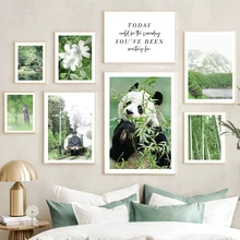 

Mountain Flower Bamboo Forest Panda Deer Train Nature Nordic Posters And Prints Wall Art Canvas Painting For Living Room Decor