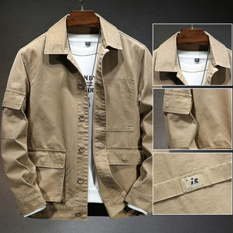Men\'s American Style Vintage Denim Jacket 2023 spring and autumn new style Casual Fashion High Quality Cotton Dark Khaki Jacket