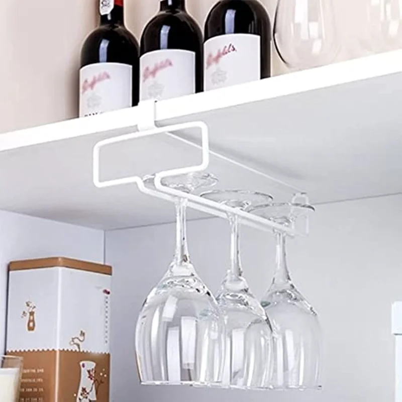 

Wine Glass Rack Under Cabinet No Drilling Stemware Rack Hanger Wine Glass Holder Kitchen Hanging Glass Storage Rack Organizer