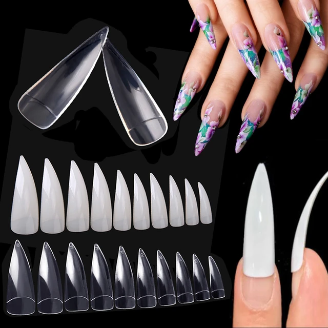 Buy Long Stiletto Sharp False Nails Clear Claw Full Cover Artificial Fake  Nail Art Tip 500Pcs For Nail Salon,10 Sizes (Clear) Online at Lowest Price  Ever in India | Check Reviews &