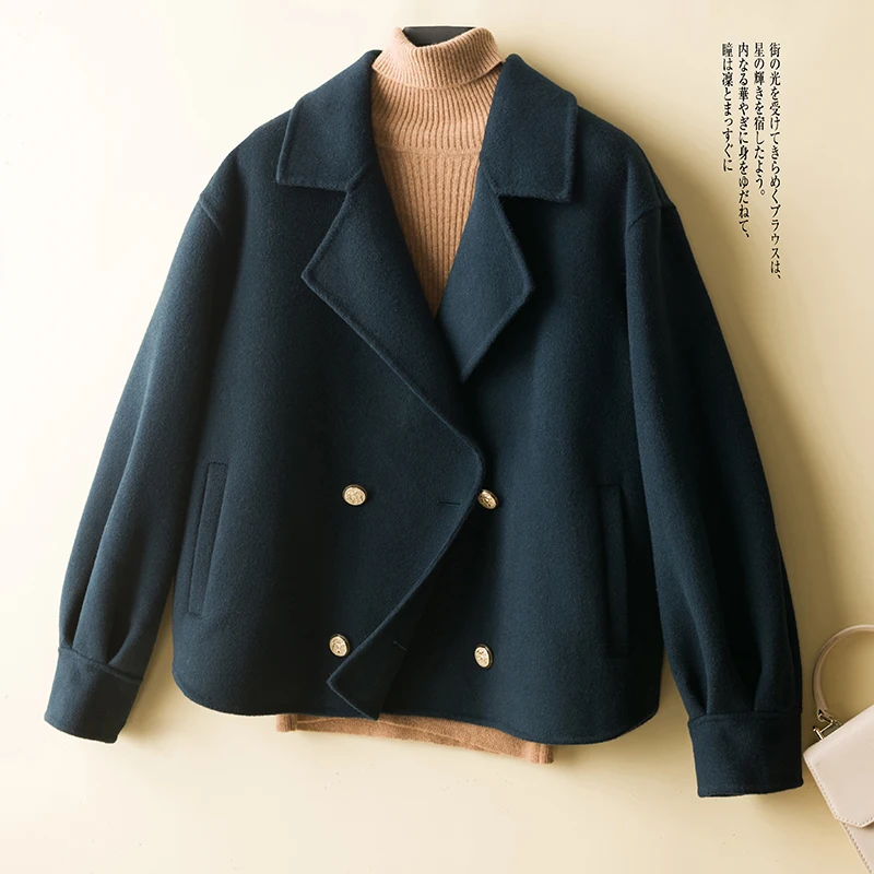 

Woolen Jacket Women's Cashmere Short Coats 100% Merino Wool Winter Ladies Fashion Lapel Elegant Overcoat Autumn Outwear Clothing