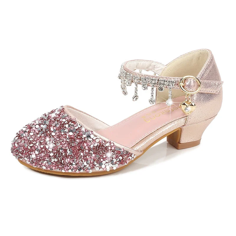 girl princess shoes Girls Glitter Sandals Children's High Heels Shoes Kids Performance Crystal Sandals Baby Catwalk Princess Children's Shoes children's sandals