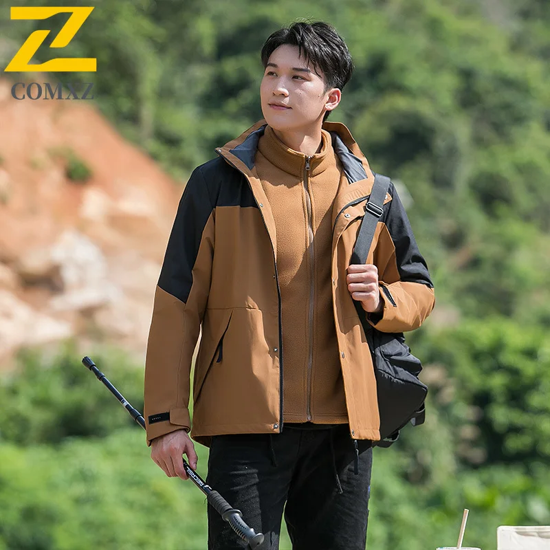 "EiAO 3-in-1 Windbreaker Couple's Set Detachable Fleece Waterproof Windproof Trendy Outdoor Jacket for Hiking Camping Fishing