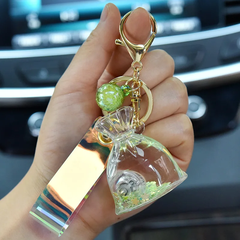 Pink Glow Keychain Creative Flowing Sand Bottle Keychain Women's Bag  Pendant Car Keychain Small Jewelry Cute Gift Wholesale