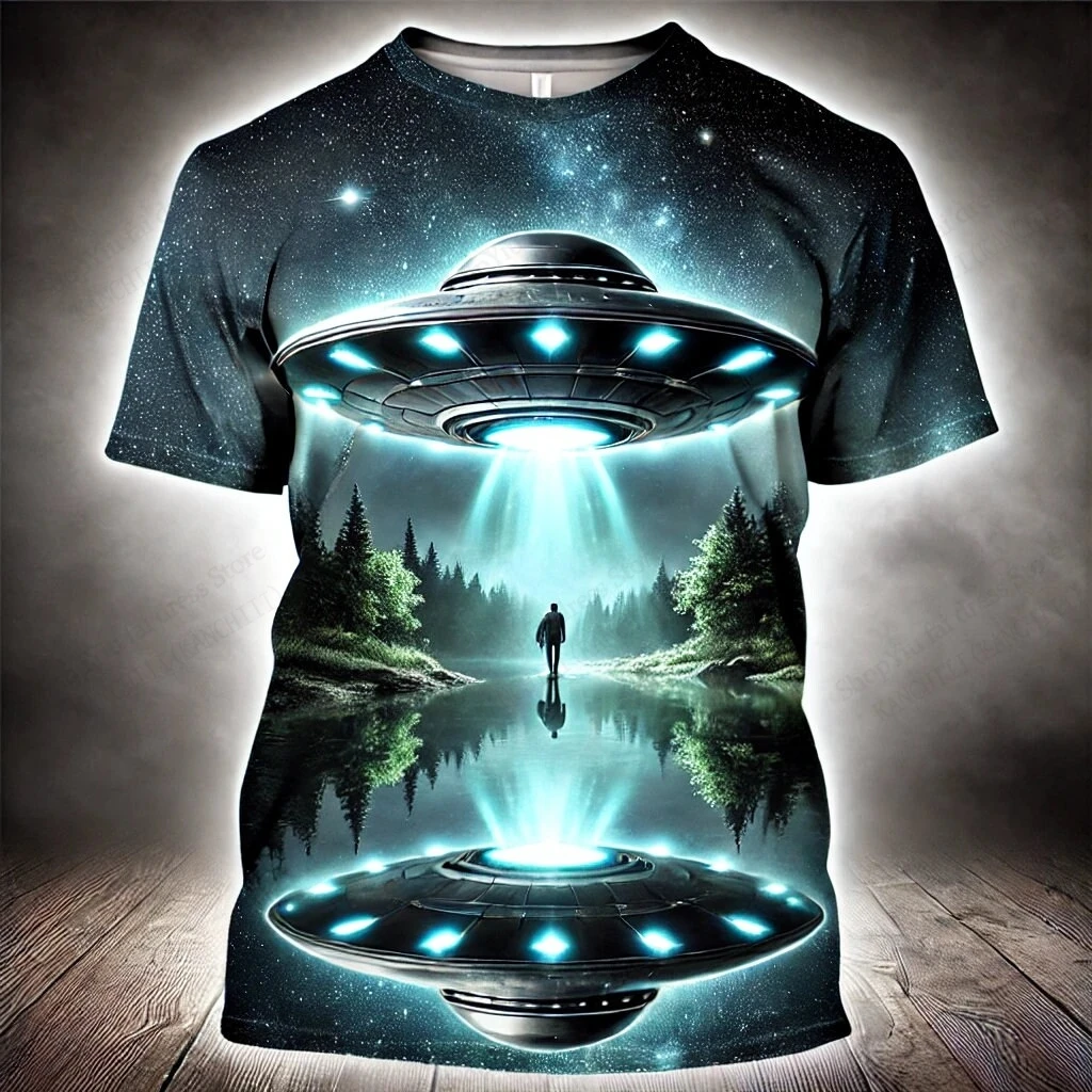 Men's Funny Alien 3D Print Crew Neck T Shirt
