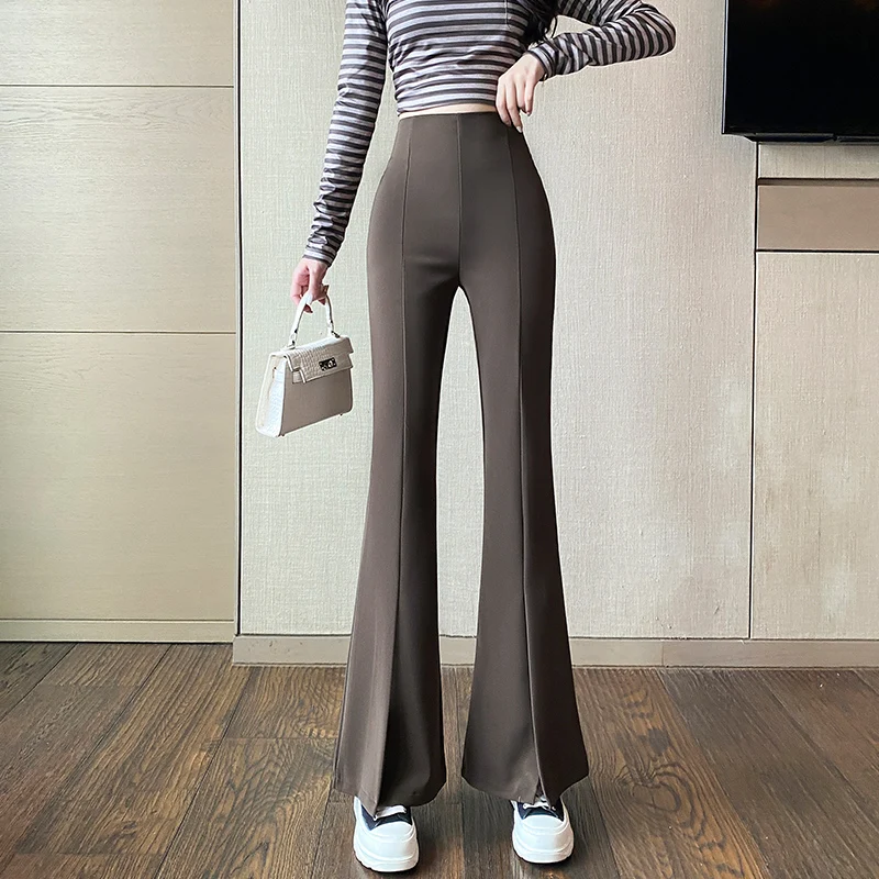 Sexy Slit Black Flare Pants for Women Suit Trousers Korean Style
