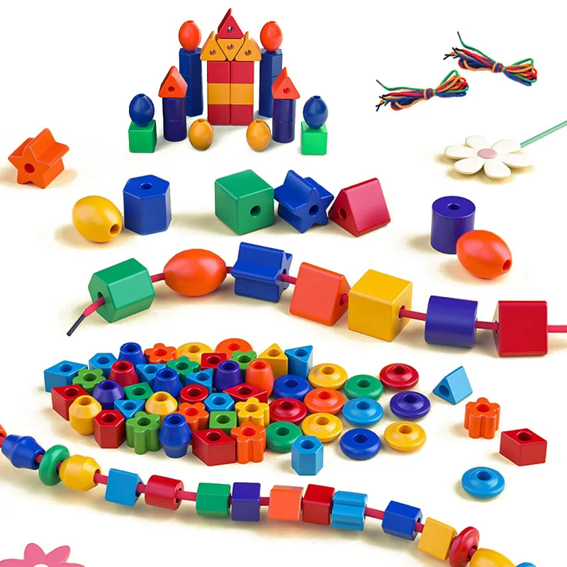 50/100PCS Kids DIY Beads Crafts Toys Geometric figurebeads Stringing