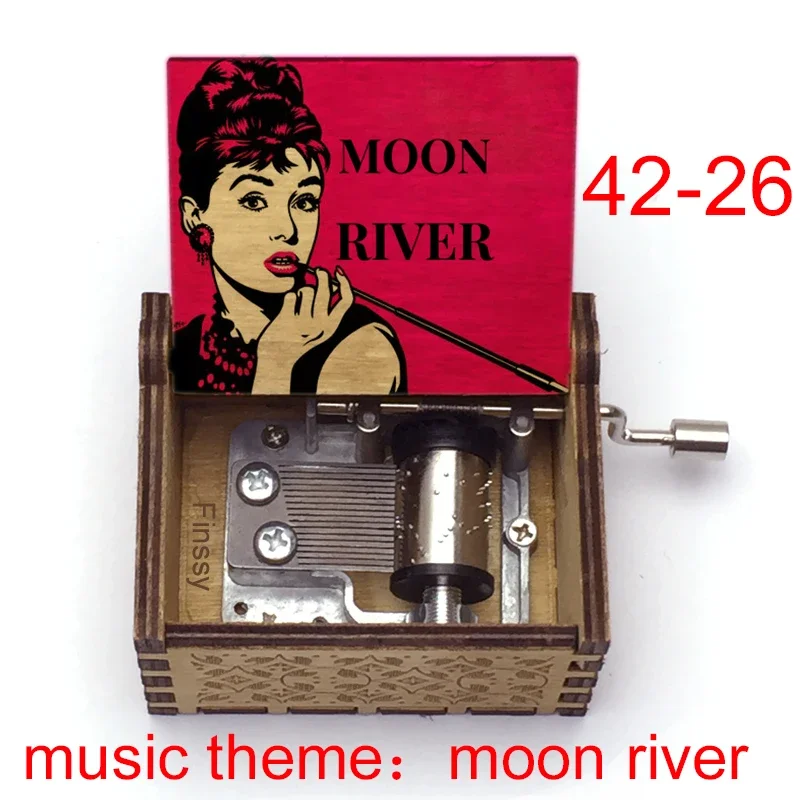 Audrey Hepburn Song Moon River music theme Wooden Music Box Hand Movie Fans Christmas Birthday Gift Craft