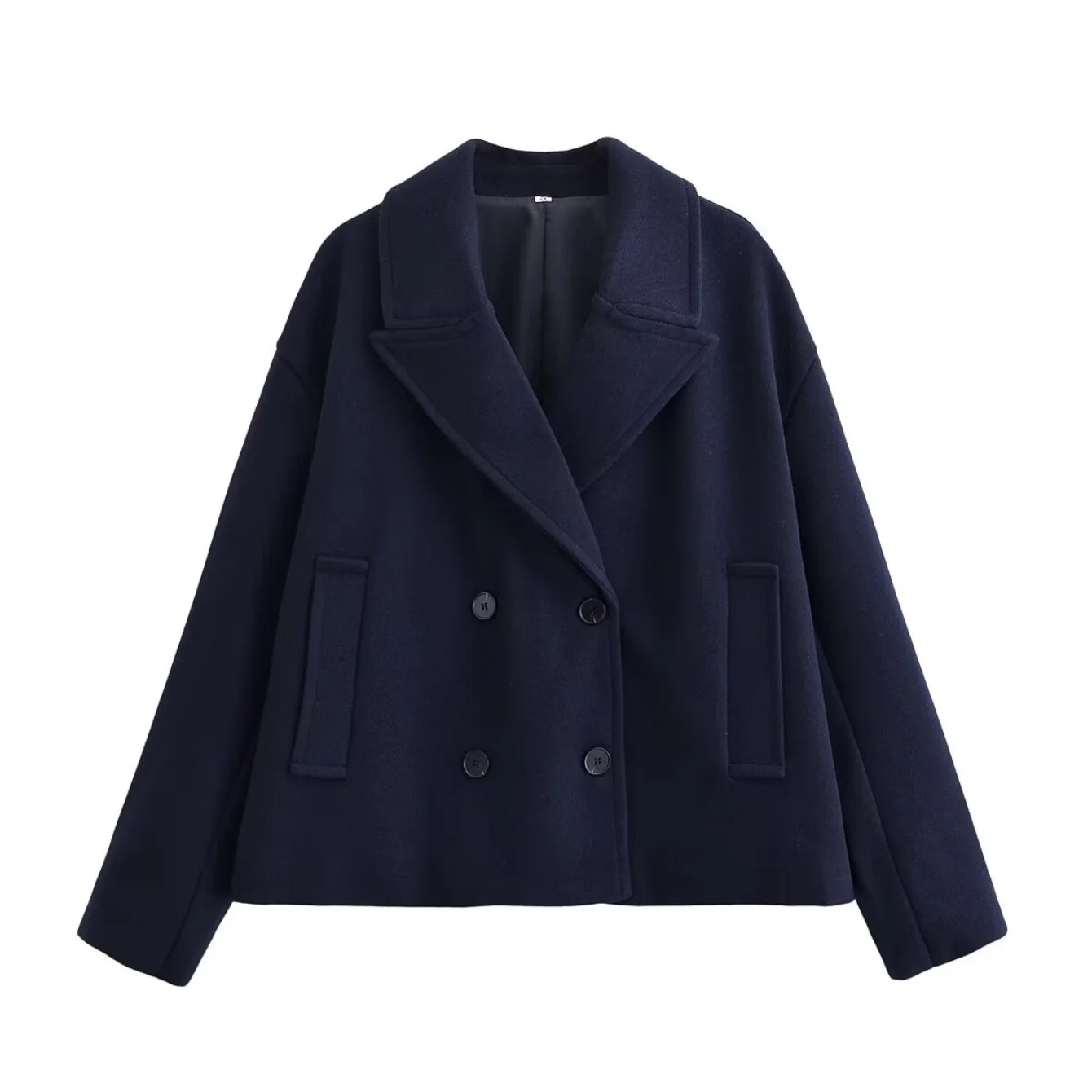 Women Solid Double-Breasted Short Woolen Coat Female Autumn Winter Long Sleeve Casual Outerwear Lady Fashion Jackets Streetwear