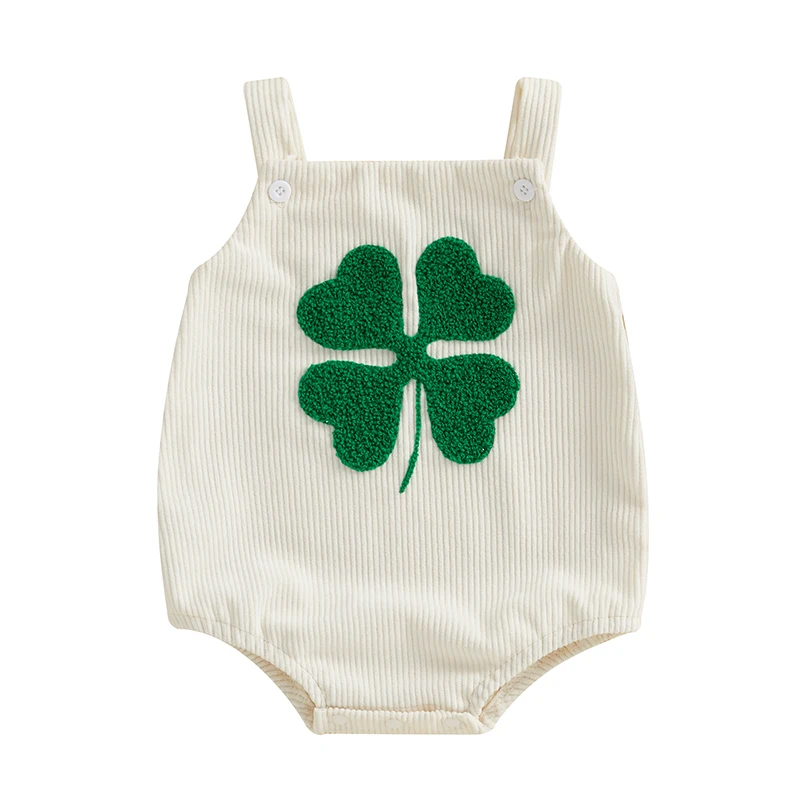 Citgeett Summer St. Patrick's Day Infant Baby Boys Girls Overalls Sleeveless Clover Embroidery Bodysuit Outfit Clothes baby bodysuit baby clothing