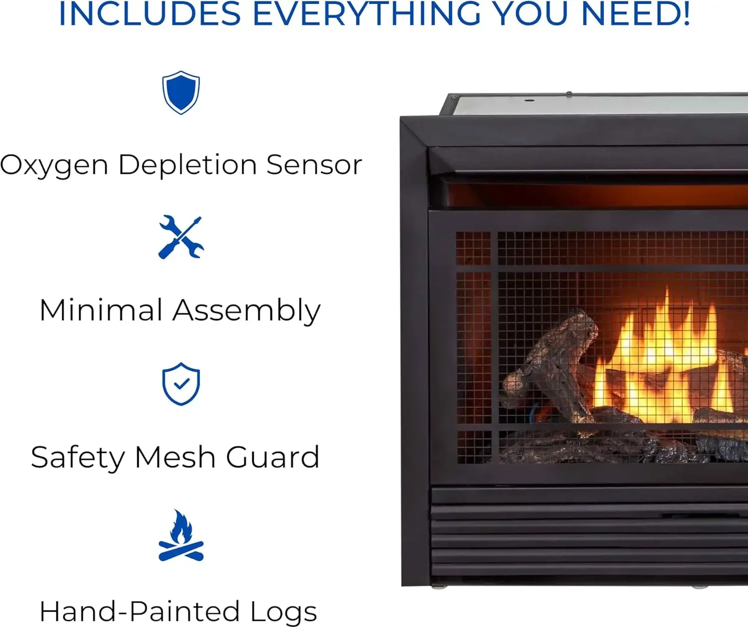 Ventless 26,000 BTU Heats 1,350 Square Feet Dual Fuel No-Clearance Gas Fireplace Insert with Remote Control, Black 5