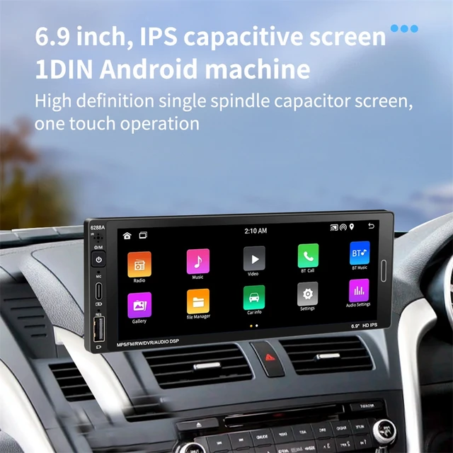 1 Din Car Android Multimedia Player 6.9 Inch Touch Screen Carplay