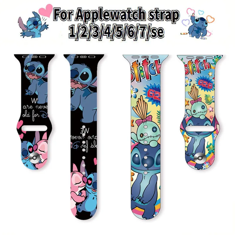 

Disney Stitch Apple Watch Strap for Iwatch1/2/3/4/5/6/7se Watch Print Silicone Watch Replacement Watchband 38mm 42mm 44mm Gifts