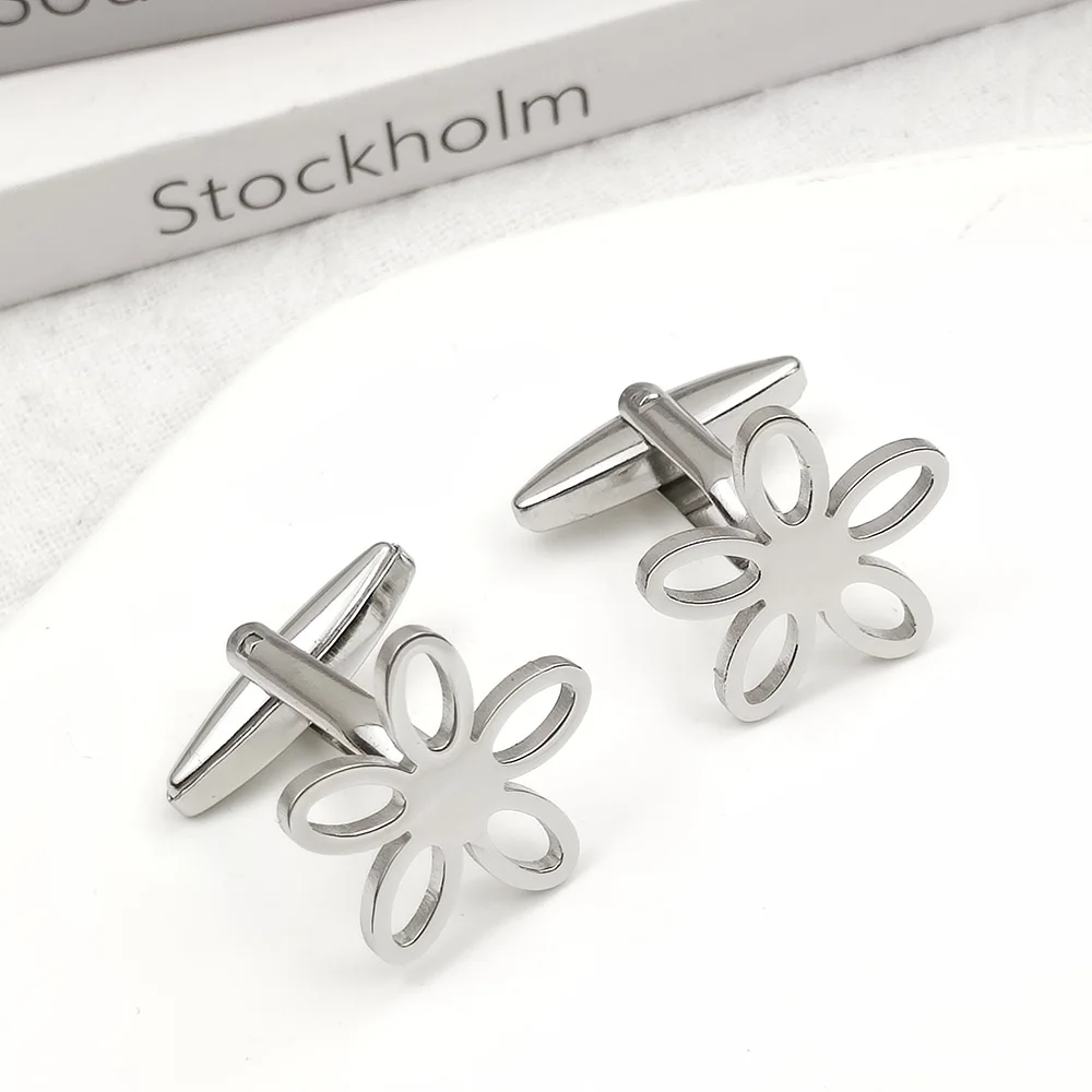 

Man Shirt Cufflinks Personality Five-leaf Flower Stainless Steel Cufflinks for Mens Luxury Gold Buttons Jewellery Gemelos Camisa