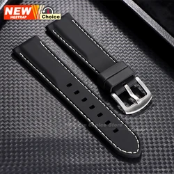 Enhanced Sports Silicone Watch Band - Thick Waterproof Rubber Strap for Men, Universal Wristband (Black White)