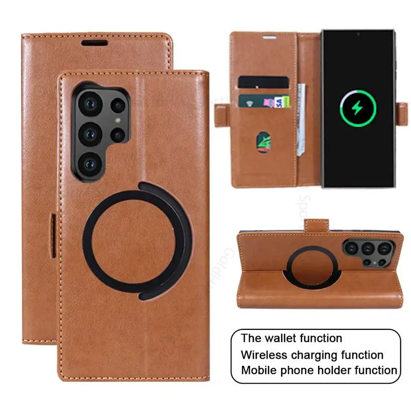 For Magsafe Case For OnePlus 12 10 Pro Magnetic Flip Leather Phone Case For OnePlus 9 10 Pro Wireless Charger Card Wallet Cover