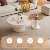 2-Pieces Modern Coffee Tables Set - Round Cream White Coffee Table & Small End Table for Living Room 5