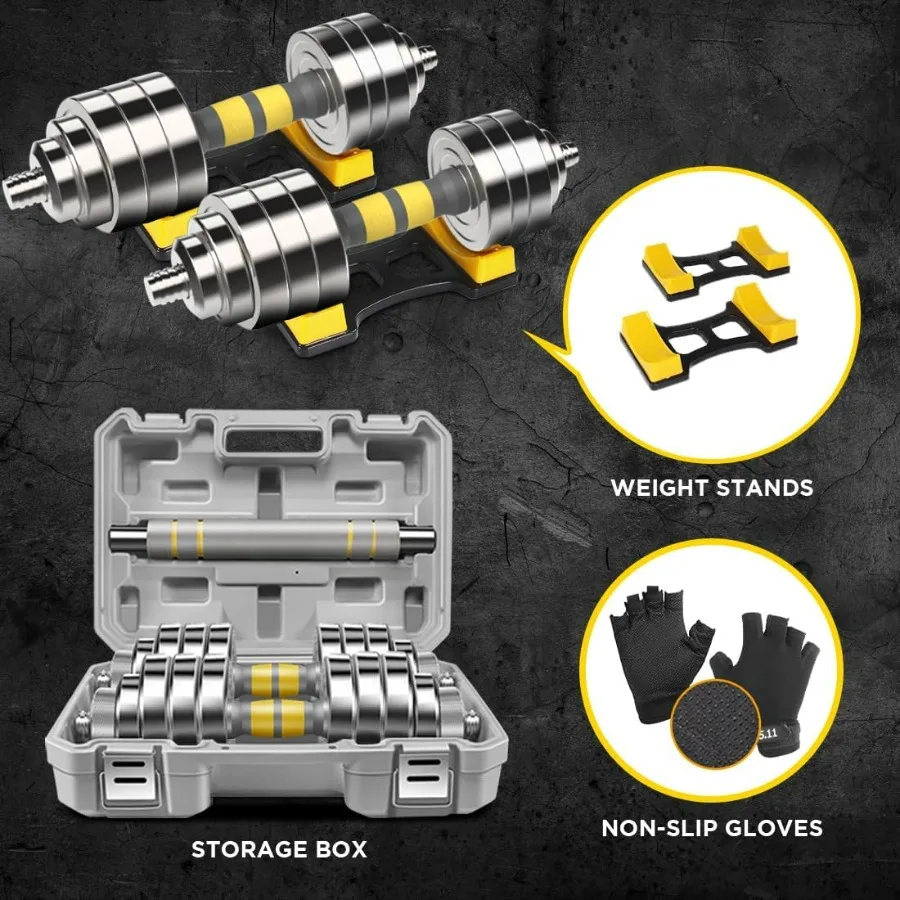 Adjustable Dumbbell Set -88 LBS weights set, Dumbbell Barbell 3 in 1, Steel Dumbbells Pair with Connecting Rod for Adults Women