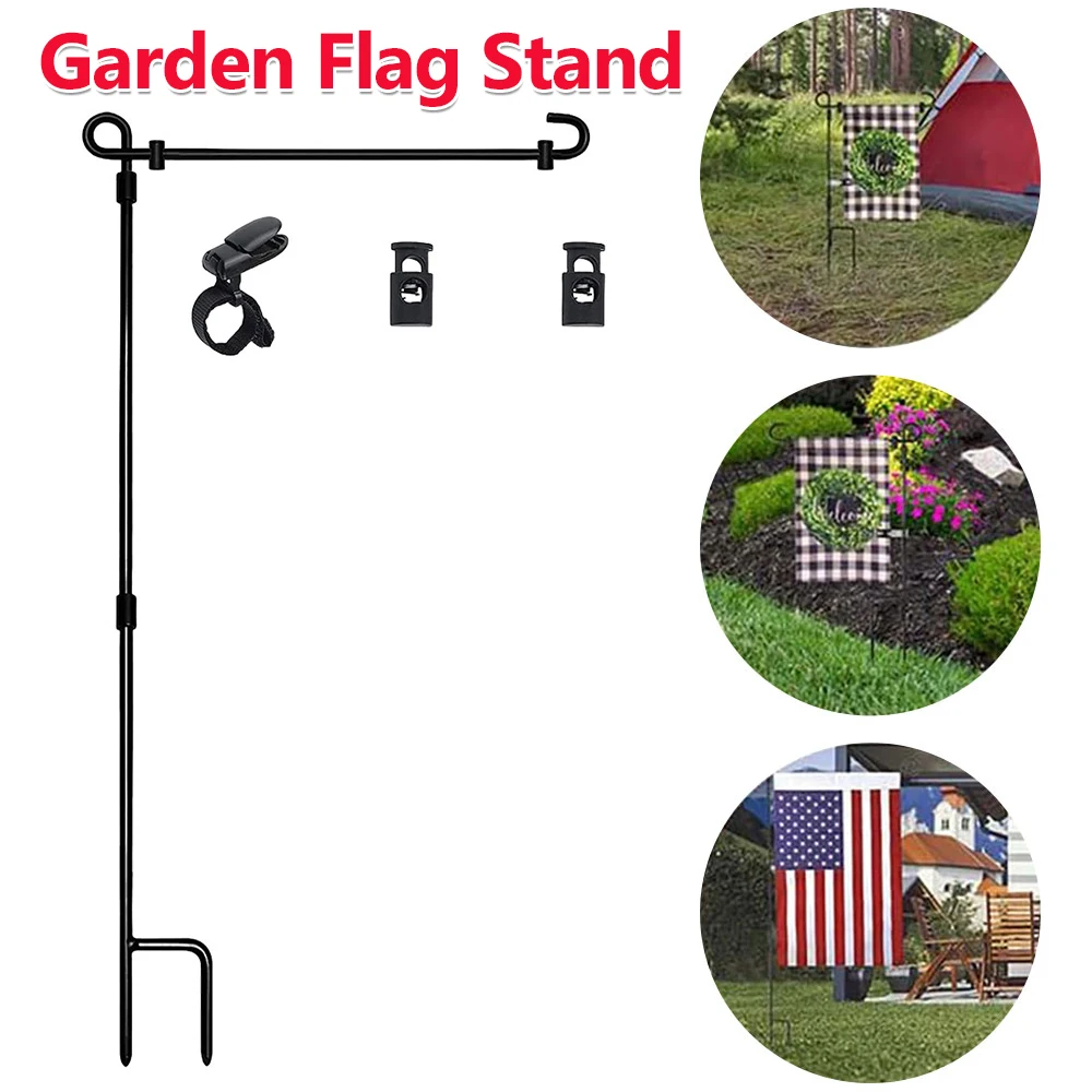 Garden Flag Stand Garden Flag Pole Holder with Clip and Stopper Holder Stand Metal Pole for Decor