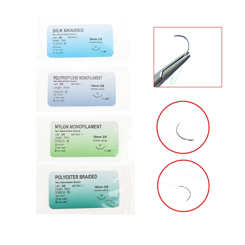 

12Pcs 75cm 2/0 3/0 4/0 5/0 Medical Needle Suture Nylon Polyester Thread Suture Practice Kit Teaching Demonstrations Exercises
