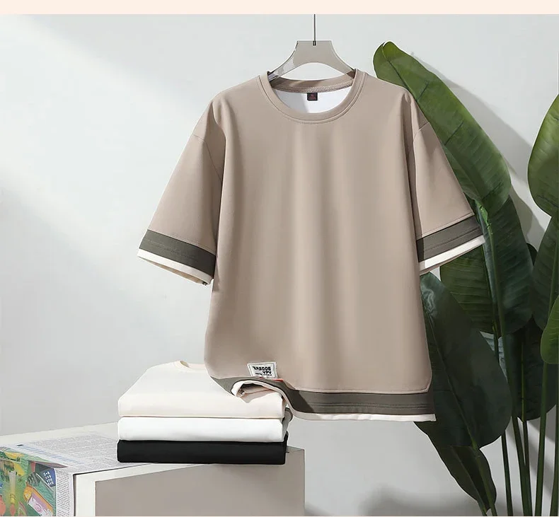 Große 8xl neue Sommer Herren T-Shirt Mode Farb kollision kurz ärmel ige Männer lose und vielseitige T-Shirt – Detail 7