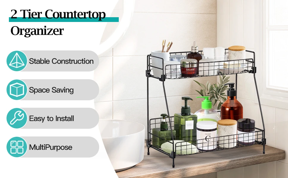 Standing 2 Tiers Spice Herb Jar Rack Holder Storage Organizer Counter Shelf Black: 3 - 5 Days Free Delivery Only UK