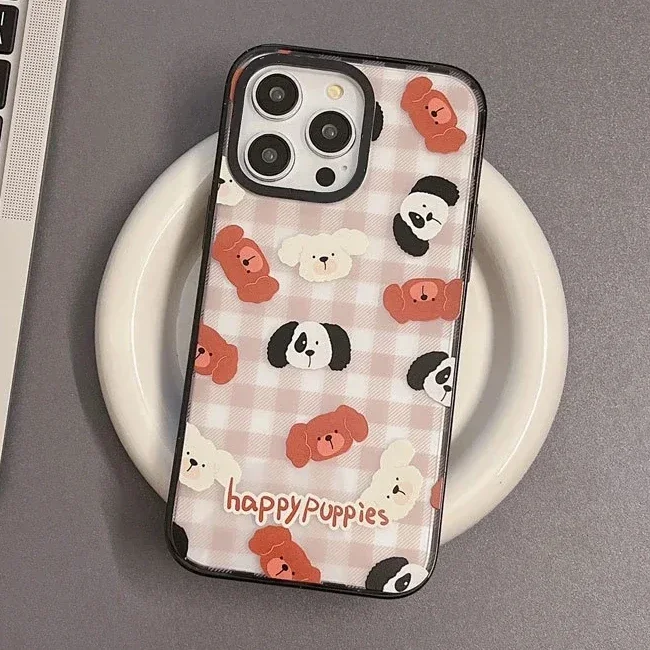 

2.0 Version Acrylic Upgrade Border Happy Dog Phone Case Cover for IPhone 11 12 13 14 15 Pro Max Case for IPhone 14 Pro