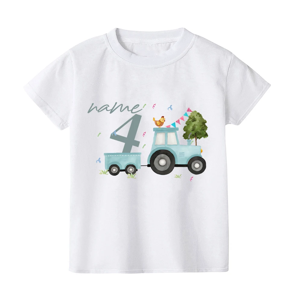 Personalized Birthday Child Boy Girl Tractor Farm Farm Animals Printed Birthday Shirts Summer Short Sleeve Children's T-shirt 6