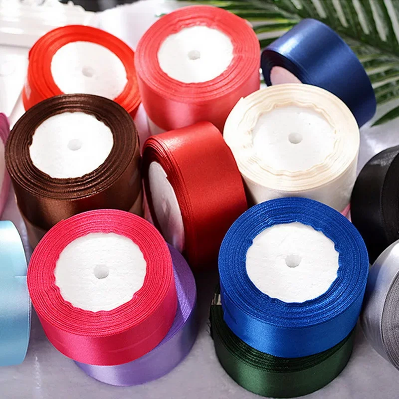 Christmas Halloween Wedding Party Decoration Satin Ribbons White Beige Blue Red Green Purple Orange Yellow Silk Ribbons