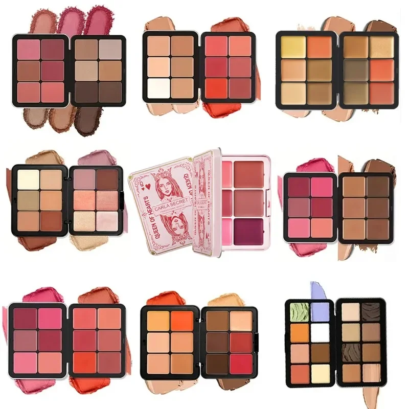 12-Color Iron Box Blusher Plate Multi-Color Cream Blush Plate Concealer Contour and Highlighter Palette Makeup Blush Face