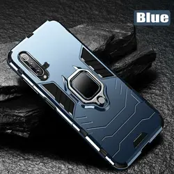 Luxury Armor Ring Case with Car Adsorption Magnetic Holder and Stand Coque Cover for Honor 20 (Blue)