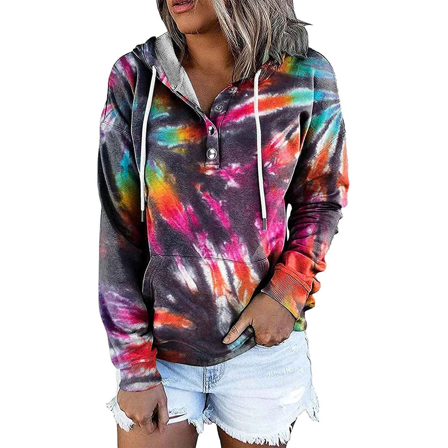 

Active Streetwear Hoodie Autumn Long Sleeve 3D Print Sweatshirt Ethnic Front Pocket Tie Dye Sports Hooded