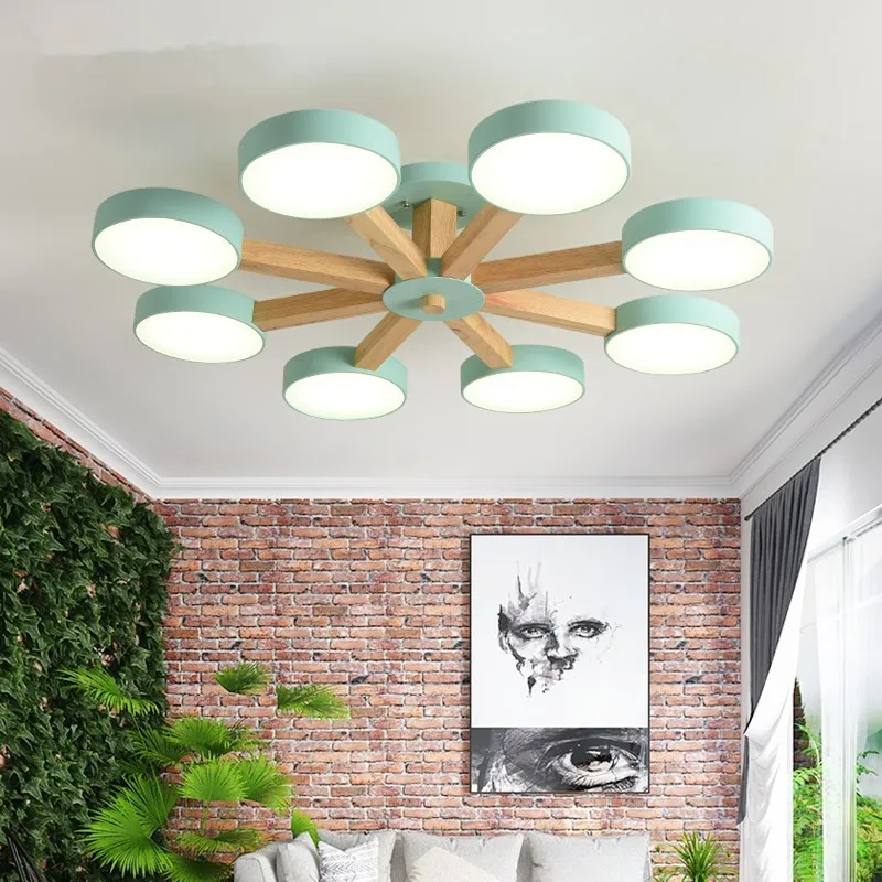 

220V LED Chandelier For Living Room Modern White Lustre Wooden Bedroom Lighting Simple Surface Mounted Chandeliers