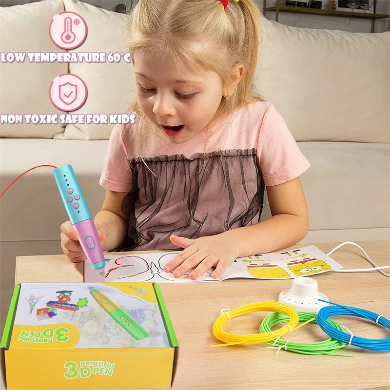 Conjunto de Canetas de Impressão 3d para Crianças Baixa Temperatura com Filamento Pcl 200m Aniversário e Presentes de Natal Meninos e Meninas Novo 2023 - Imagem 4