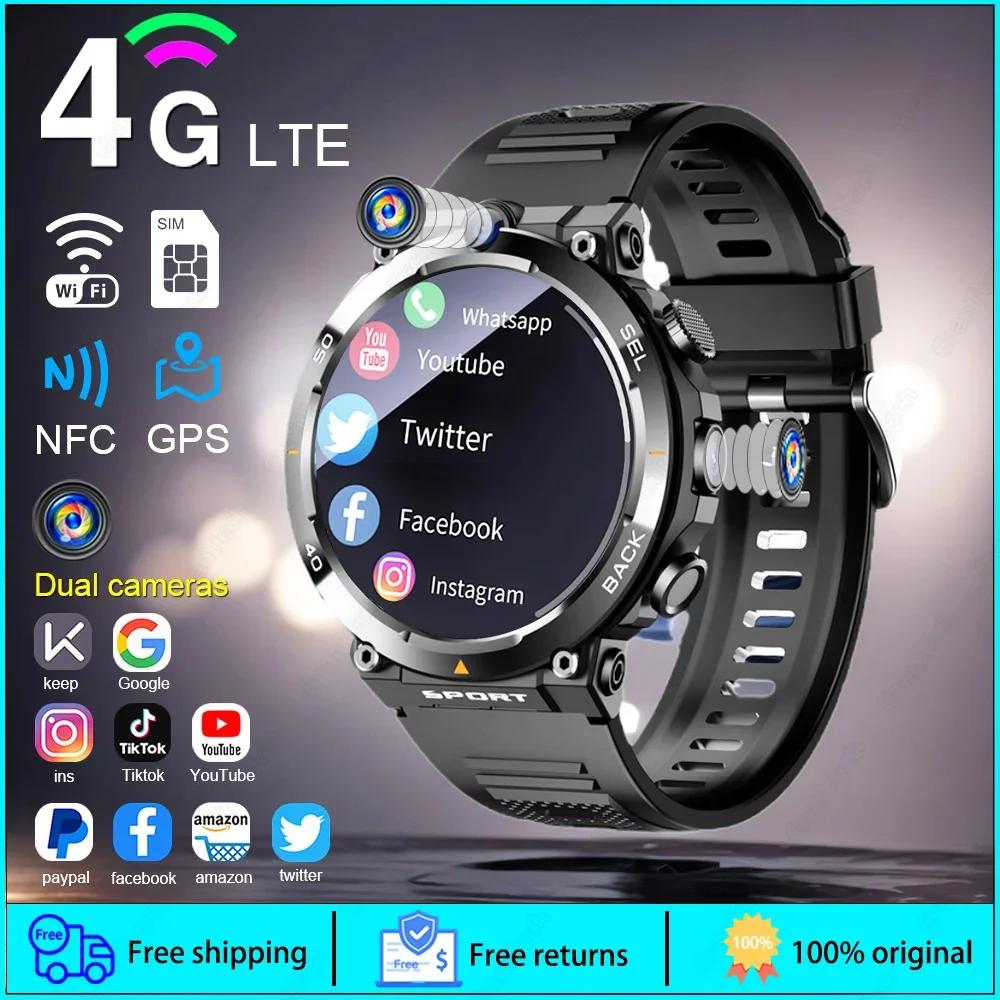 

4G LTE Smartwatch 1.39" GPS Dual Camera Wifi SIM NFC Rugged 64G-ROM Google Play APP Download IP67 Men Women Android Smart Watch