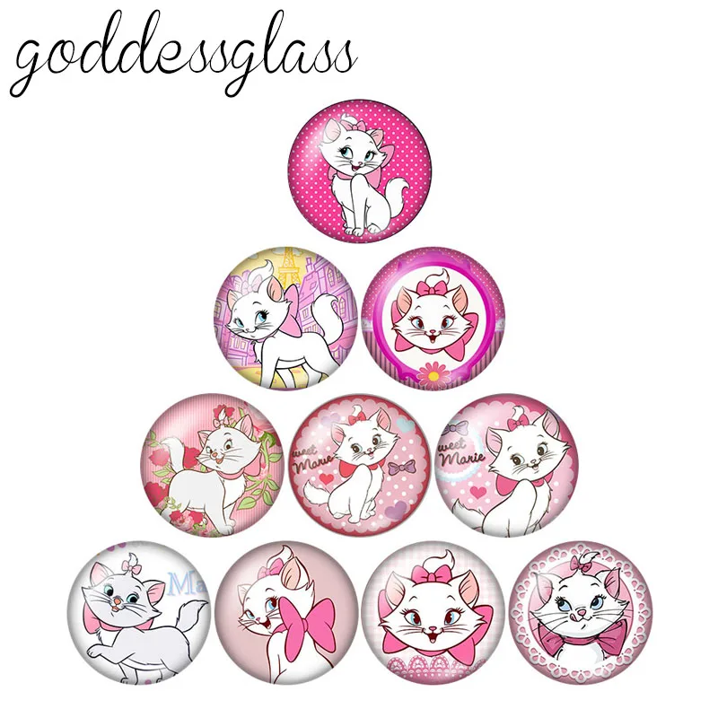 Disney Cute Marie Cat Cartoon 12mm/18mm/20mm/25mm Round photo glass cabochon flat back Making findings for bracelets fashion bracelet fashion jewelry